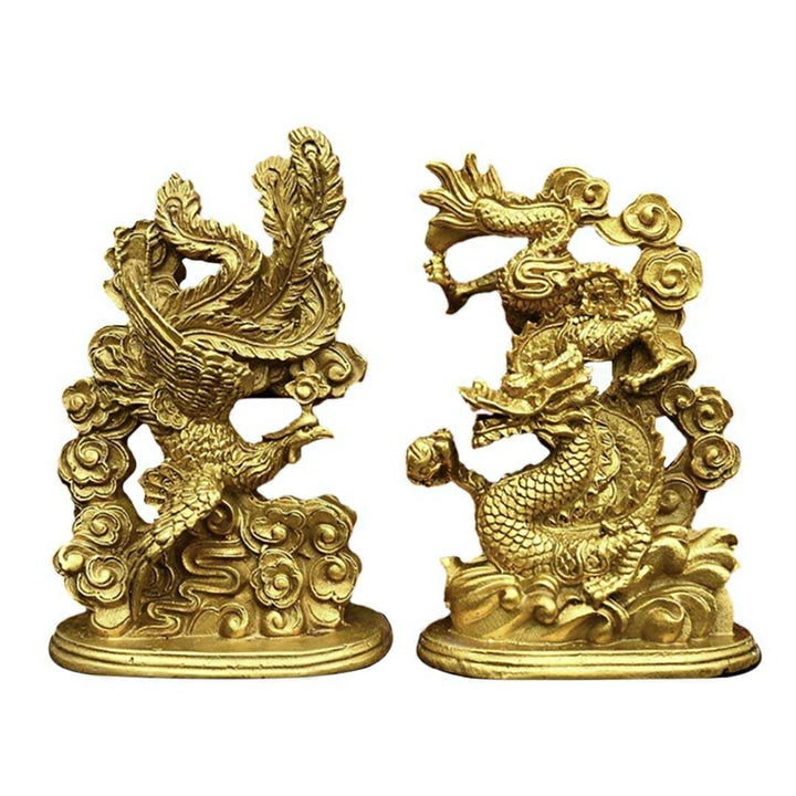 風水 インテリア | 風水 鳳凰と龍 ゴールド置物セット - 開運・金運向上