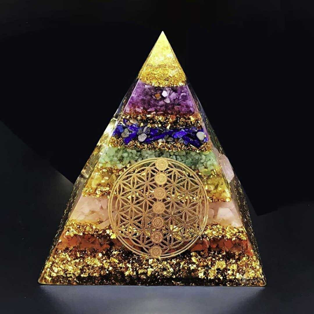 風水 インテリア | ゴールドグラデーション・チャクラオルゴナイトピラミッド