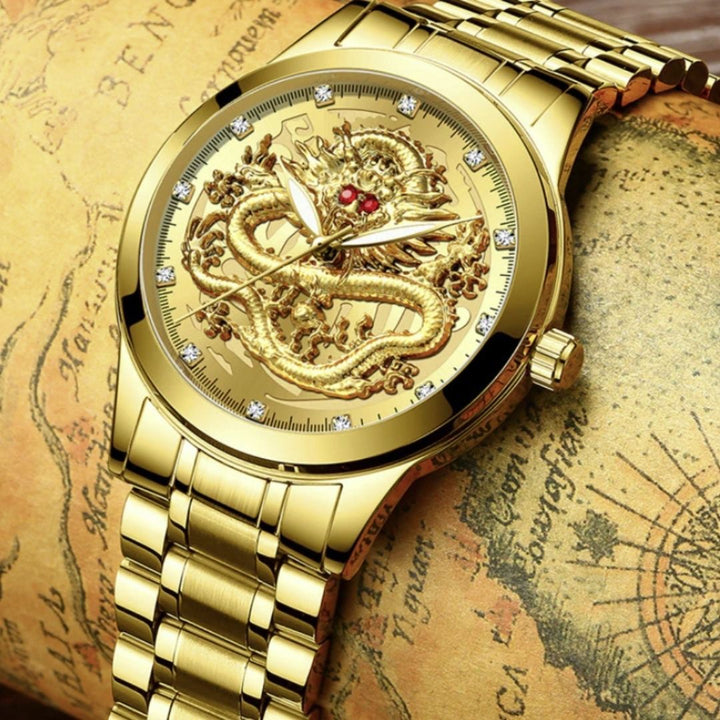 風水 時計 | 紅眼龍デザイン腕時計 - ゴールドorブラック