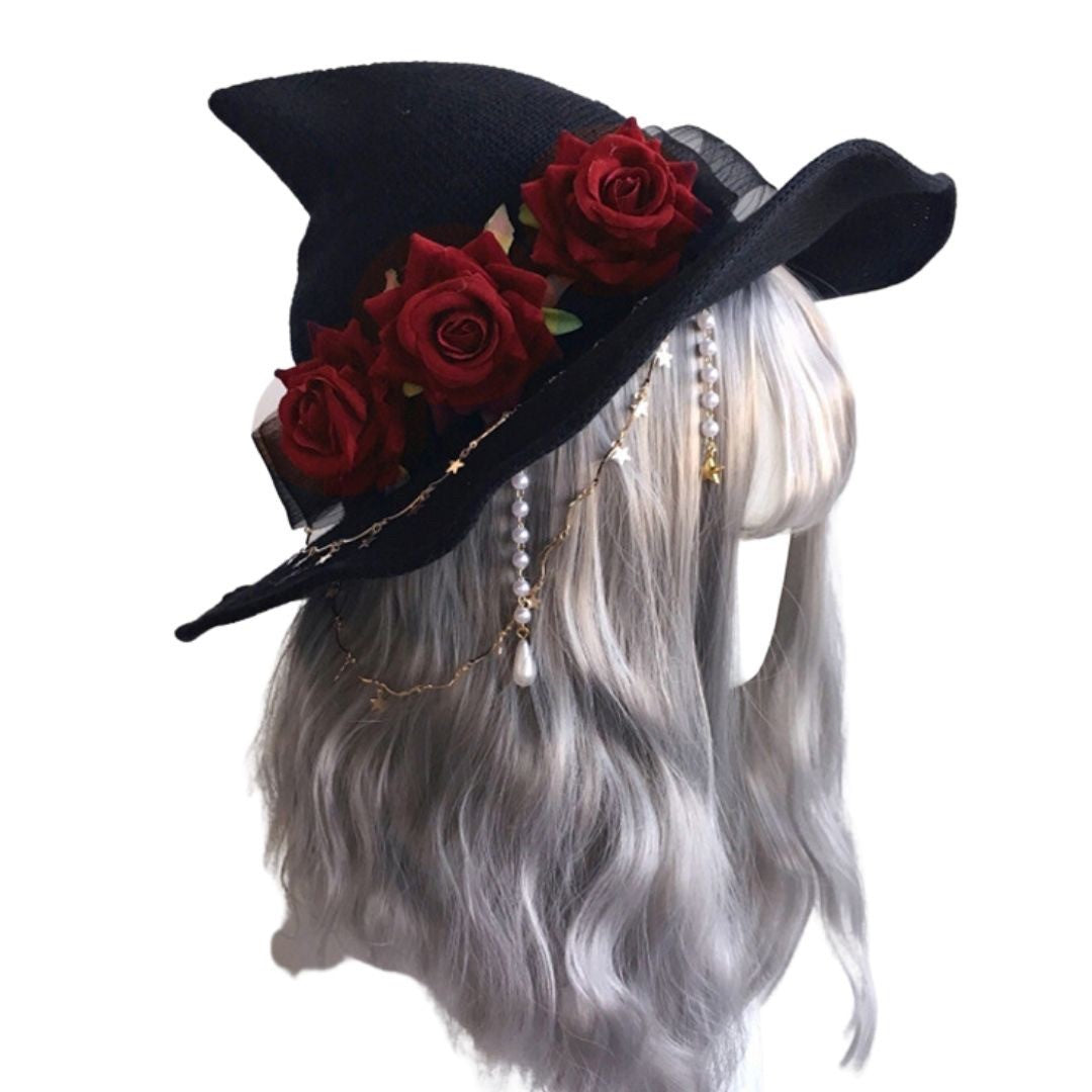 仮装 | ハロウィン 魔女ハット 薔薇デザイン - レッドorブルー