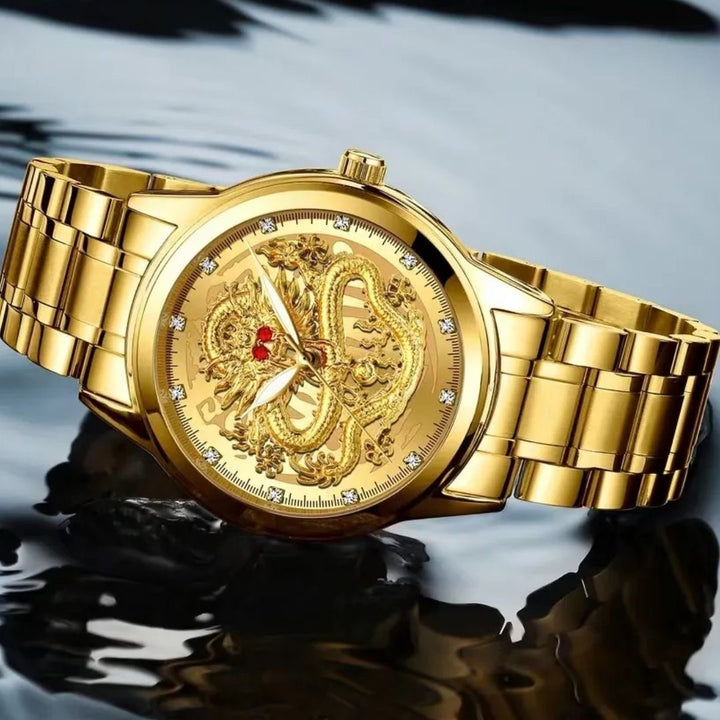 風水 時計 | 紅眼龍デザイン腕時計 - ゴールドorブラック
