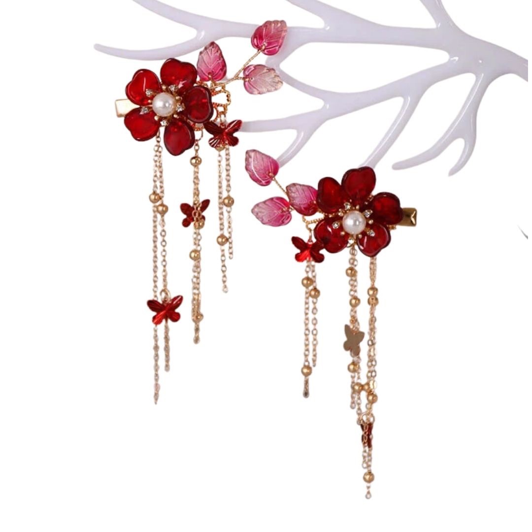 ヘアアクセサリー | クリスタルフラワーヘアピン【2個セット】和装・結婚式用