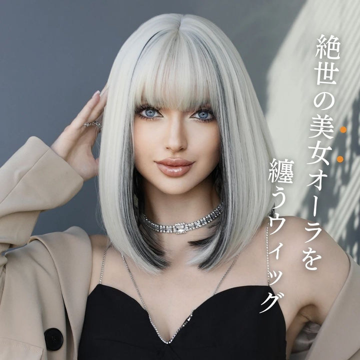 コスプレ小物 | ホワイトベージュブラックインナーカラーボブフルウィッグ