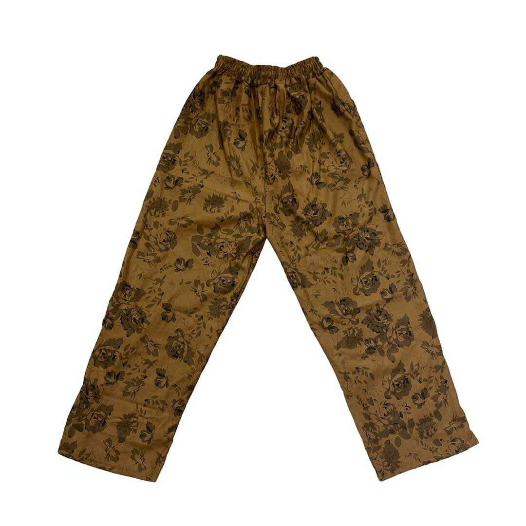 ボトムス 女性 | 花柄ワイドパンツ Lサイズ（ブラック/ブラウン）