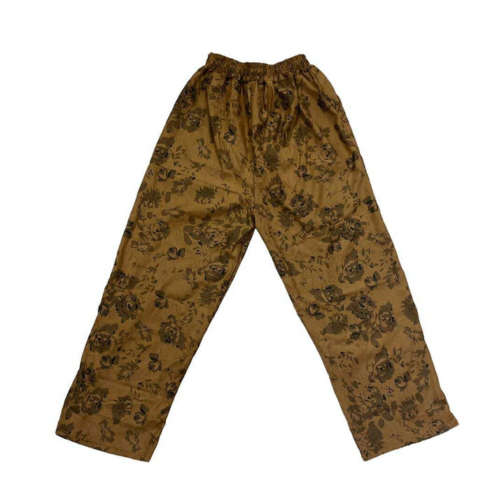ボトムス 女性 | 花柄ワイドパンツ Lサイズ（ブラック/ブラウン）