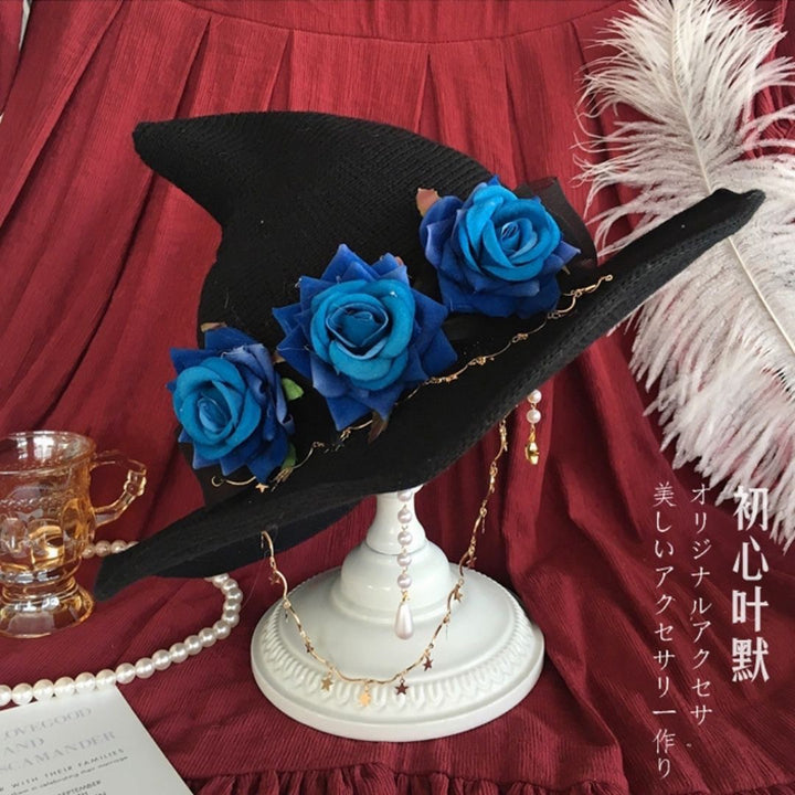 仮装 | ハロウィン 魔女ハット 薔薇デザイン - レッドorブルー