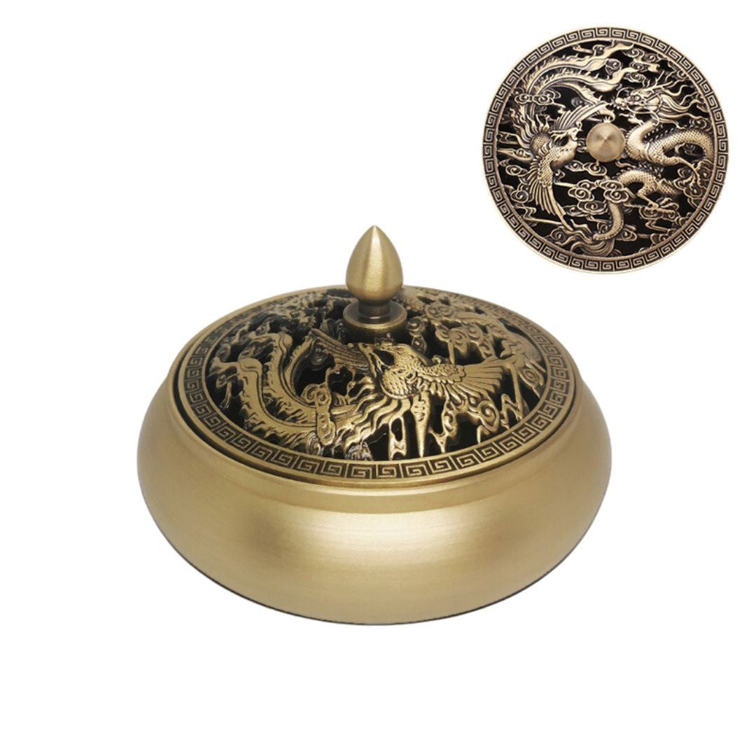 お香 | 龍と鳳凰の開運香炉：風水インテリアオブジェ