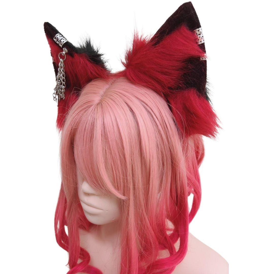 仮装 | ウルフ耳カチューシャ レッド/ブラック コスプレアクセサリー