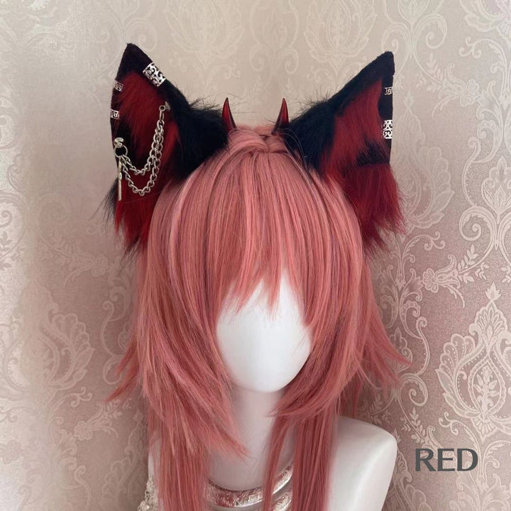 仮装 | ウルフ耳カチューシャ レッド/ブラック コスプレアクセサリー