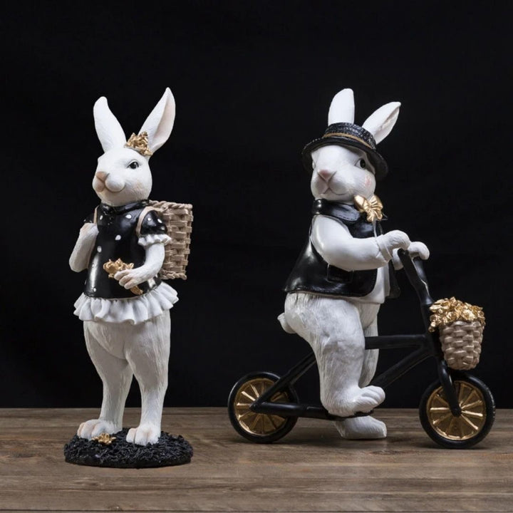 インテリア オブジェ | 紳士＆婦人ラビット自転車置物 - 干支うさぎシリーズ