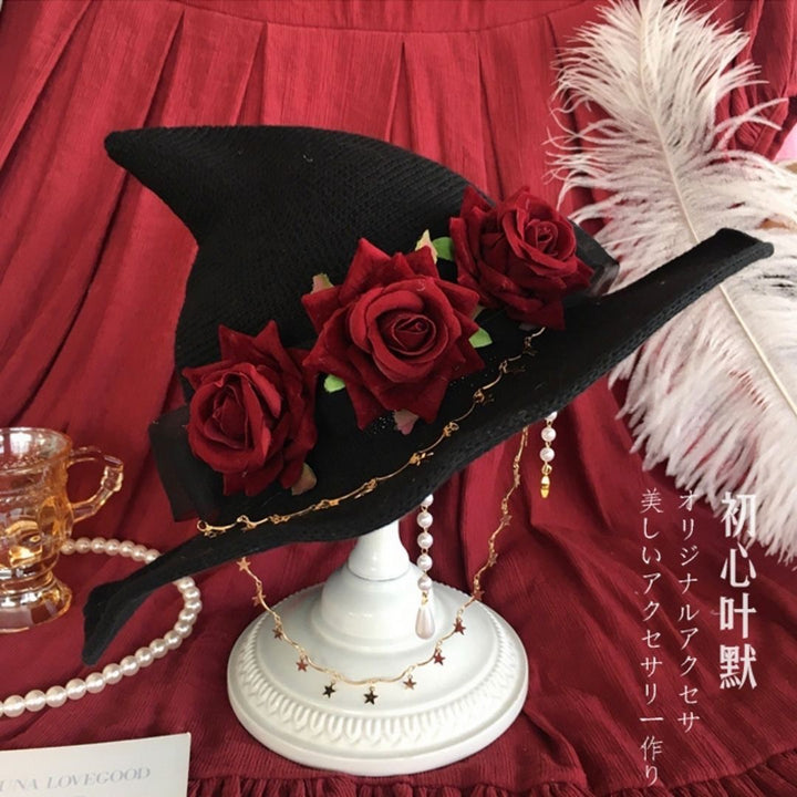 仮装 | ハロウィン 魔女ハット 薔薇デザイン - レッドorブルー