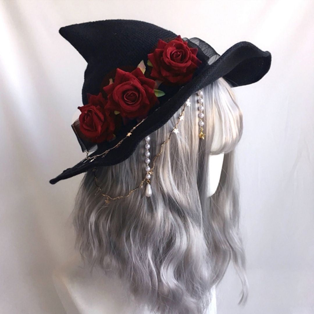 仮装 | ハロウィン 魔女ハット 薔薇デザイン - レッドorブルー