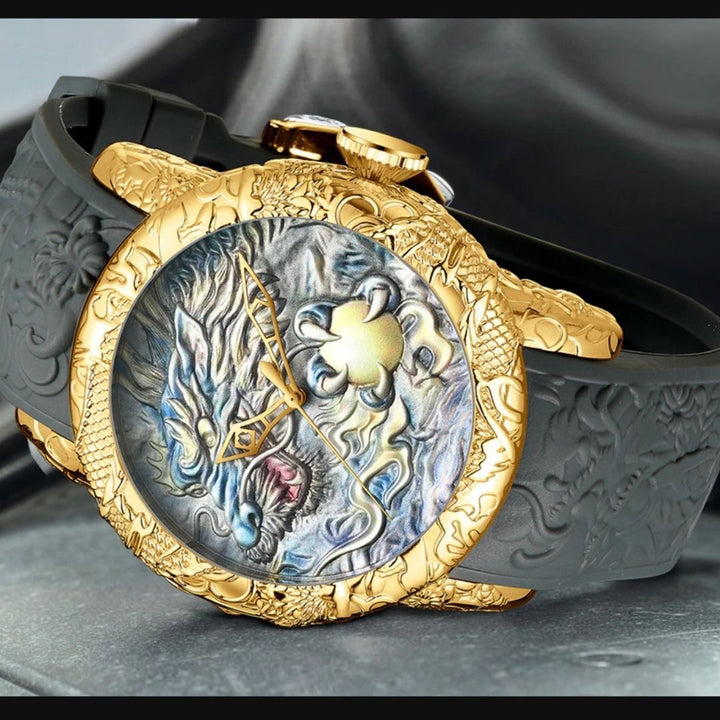 腕時計 | BIDEN 龍の頭デザイン腕時計 - ブラック/ゴールド