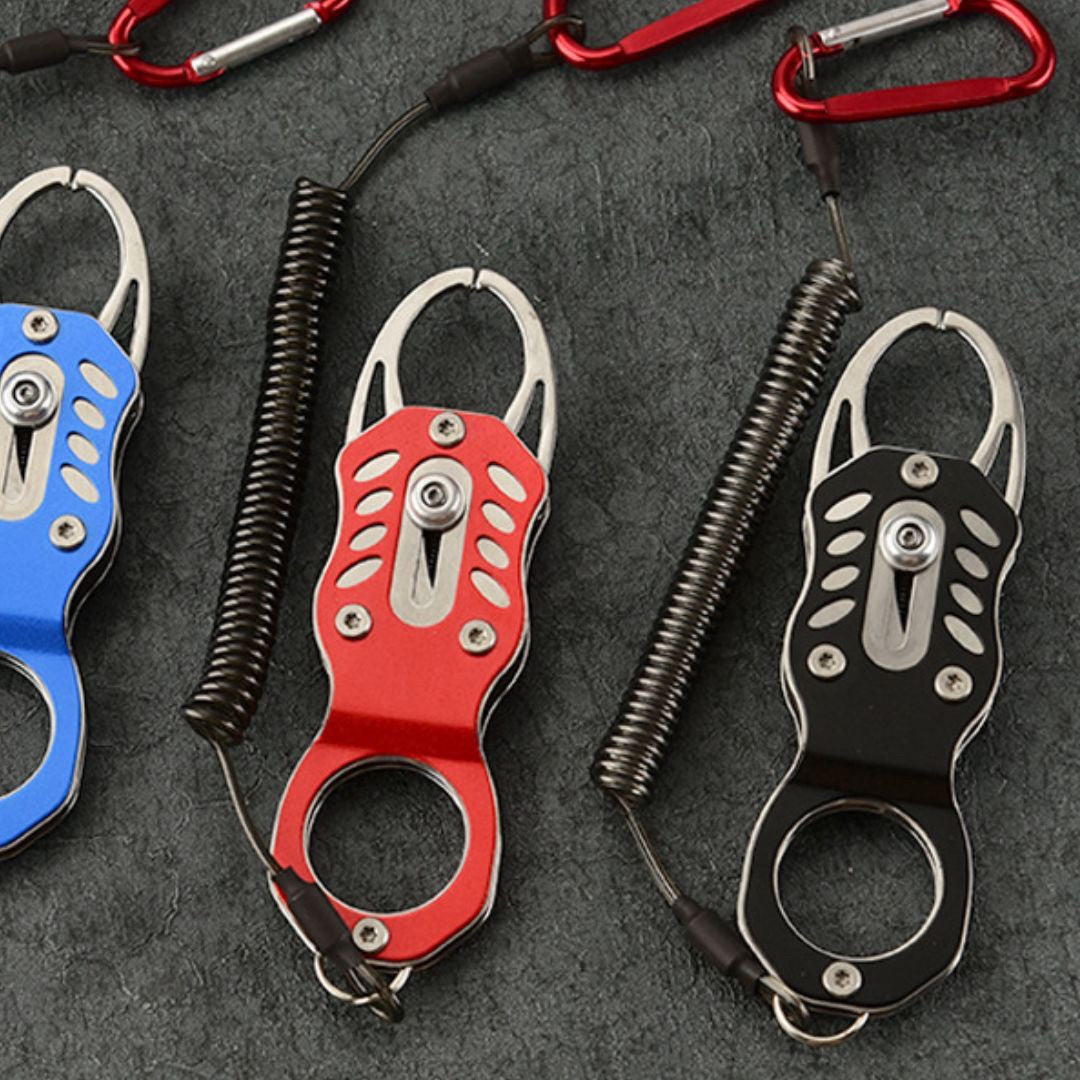 釣り 道具 | 軽量・安全フィッシュグリップ ブラック - 落下防止カラビナ付き