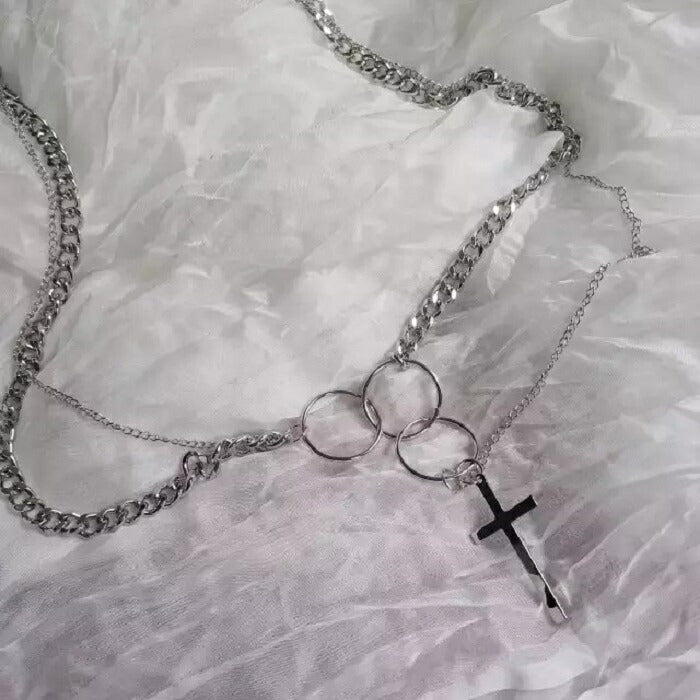 ネックレス | クロス3連チェーンネックレス レディース K-POPスタイル