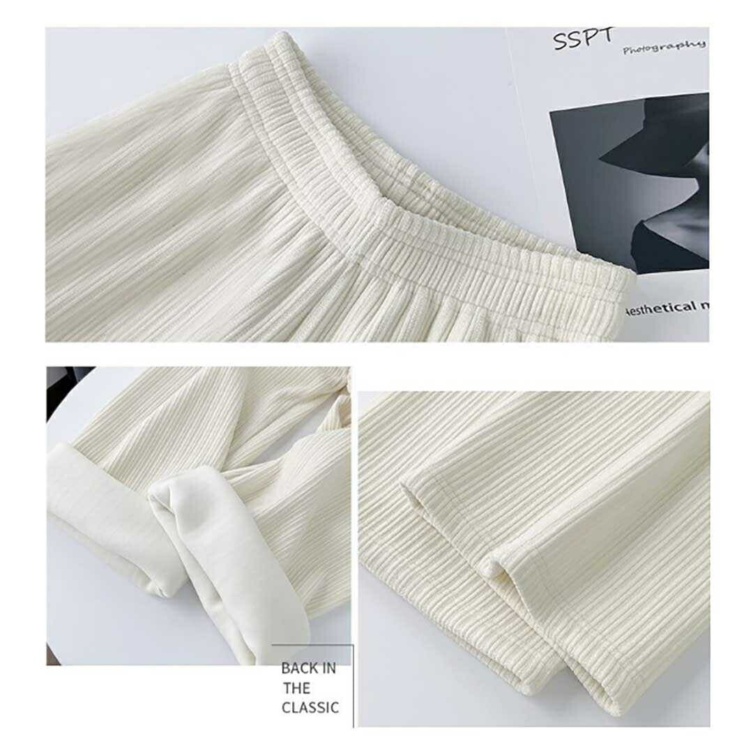 ボトムス 女性 | ホワイトコーデュロイフリースワイドパンツ Mサイズ