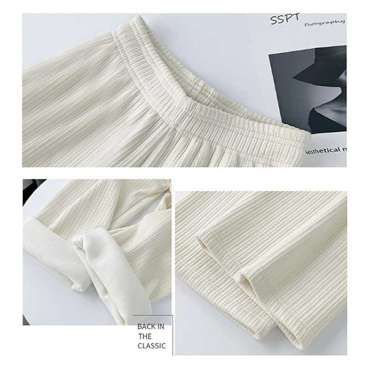 ボトムス 女性 | ホワイトコーデュロイフリースワイドパンツ Mサイズ