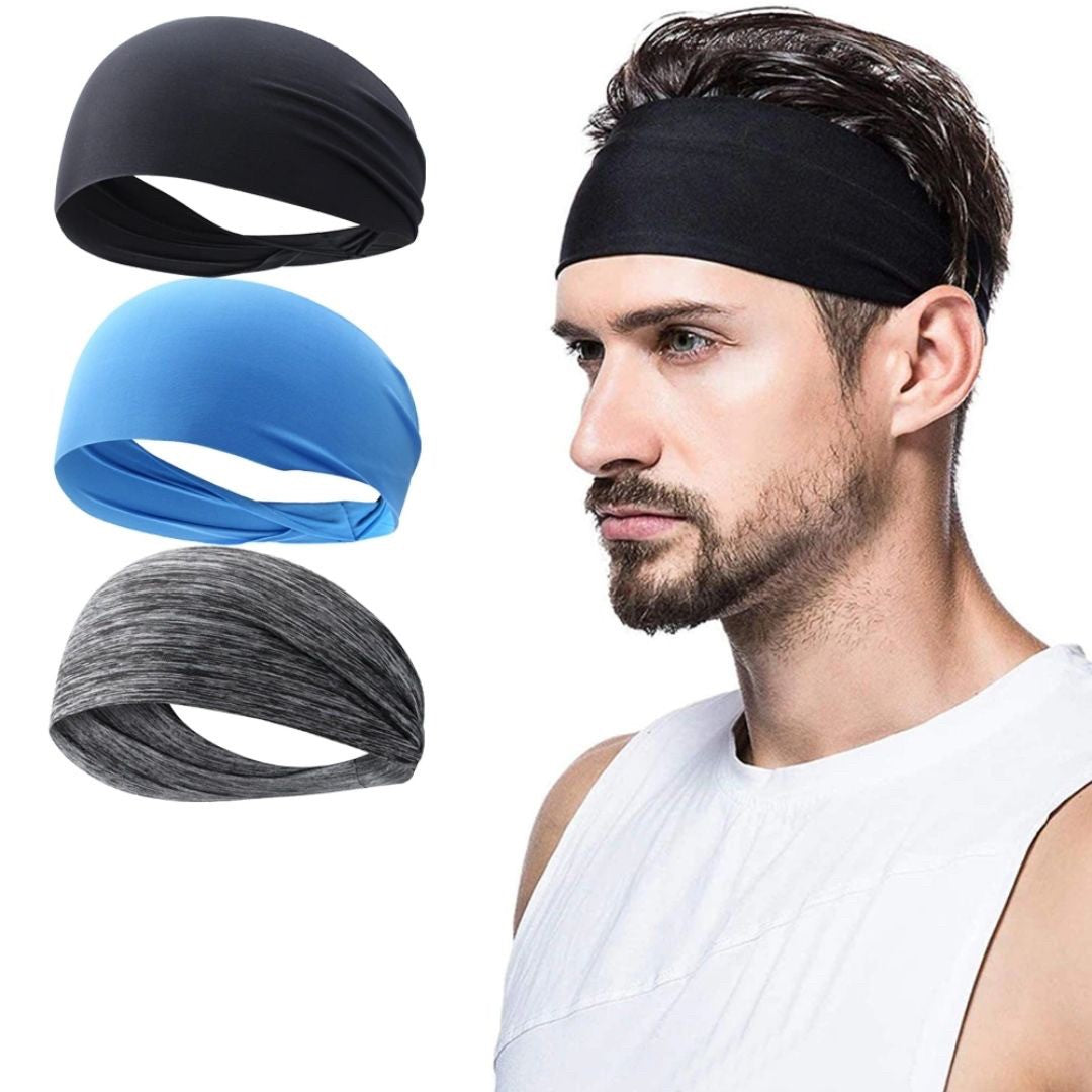 キャップ | 吸汗速乾ヘアバンド3個セット（ブラック・グレー・ライトブルー）- スポーツ/ランニング用