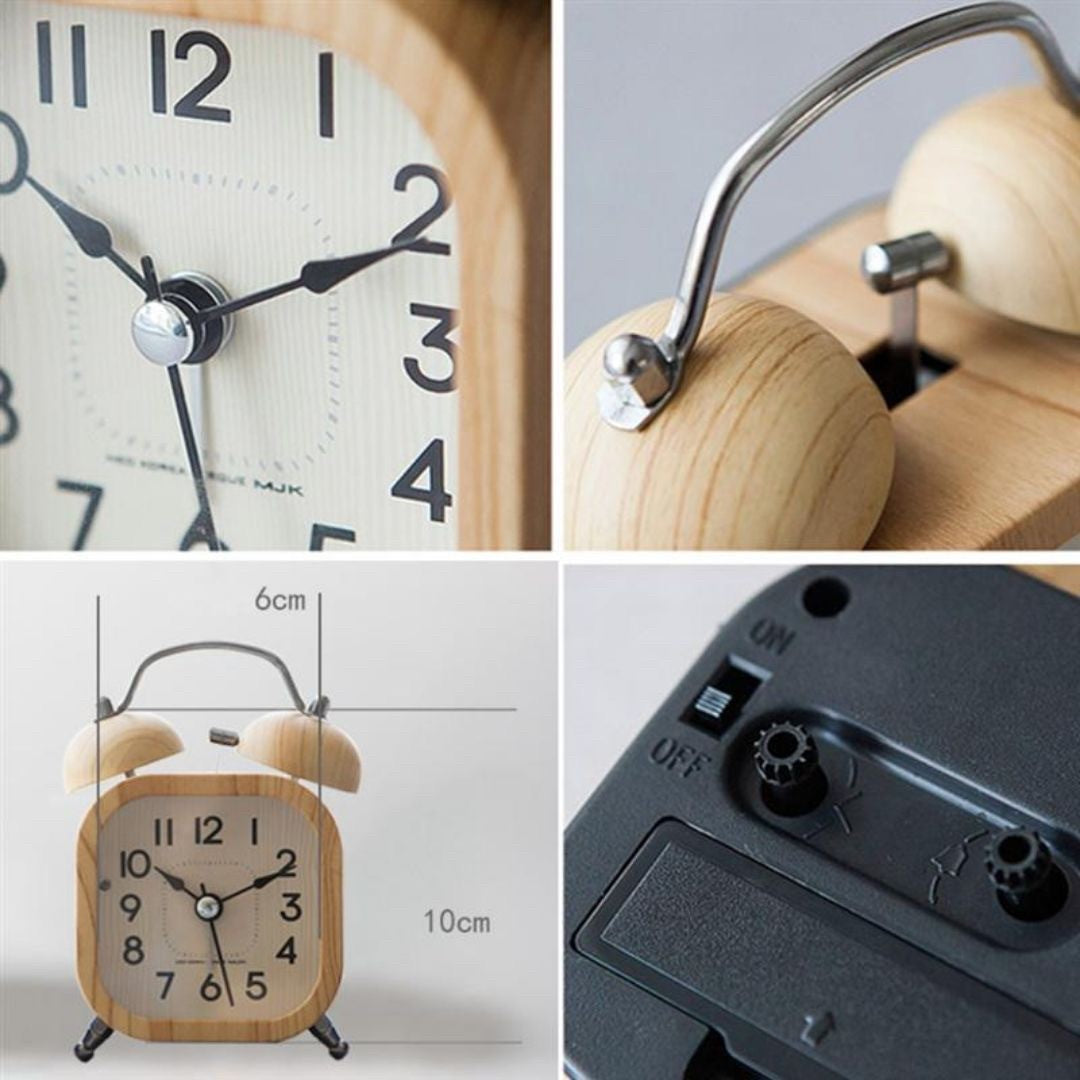 インテリア雑貨 その他 | 木目調デザイン アナログアラーム置き時計 - ナイトライト付き