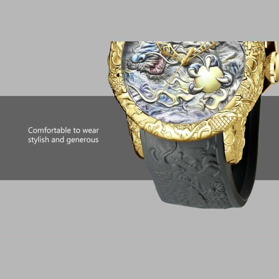 腕時計 | BIDEN 龍の頭デザイン腕時計 - ブラック/ゴールド