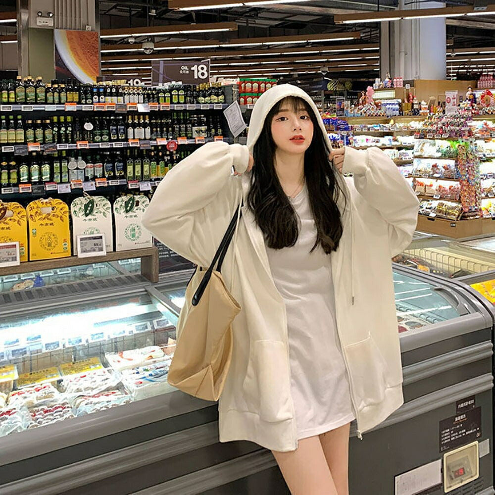 パーカー 女性 | 秋冬用テディーベア付きホワイトパーカー