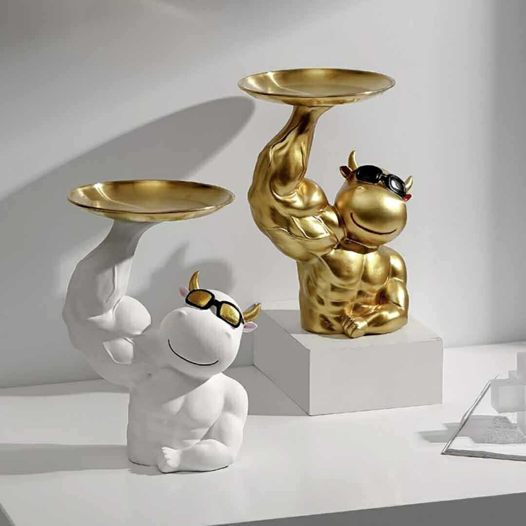 インテリア オブジェ | マッスル牛デザイン サイドテーブル 高さ26cm