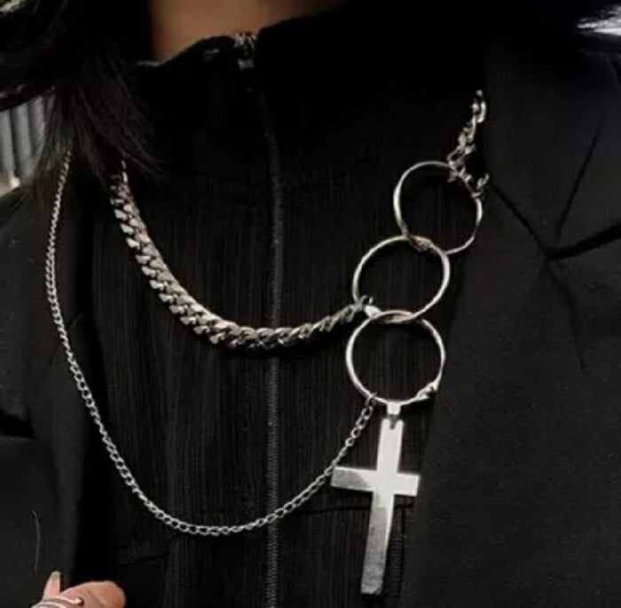 ネックレス | クロス3連チェーンネックレス レディース K-POPスタイル