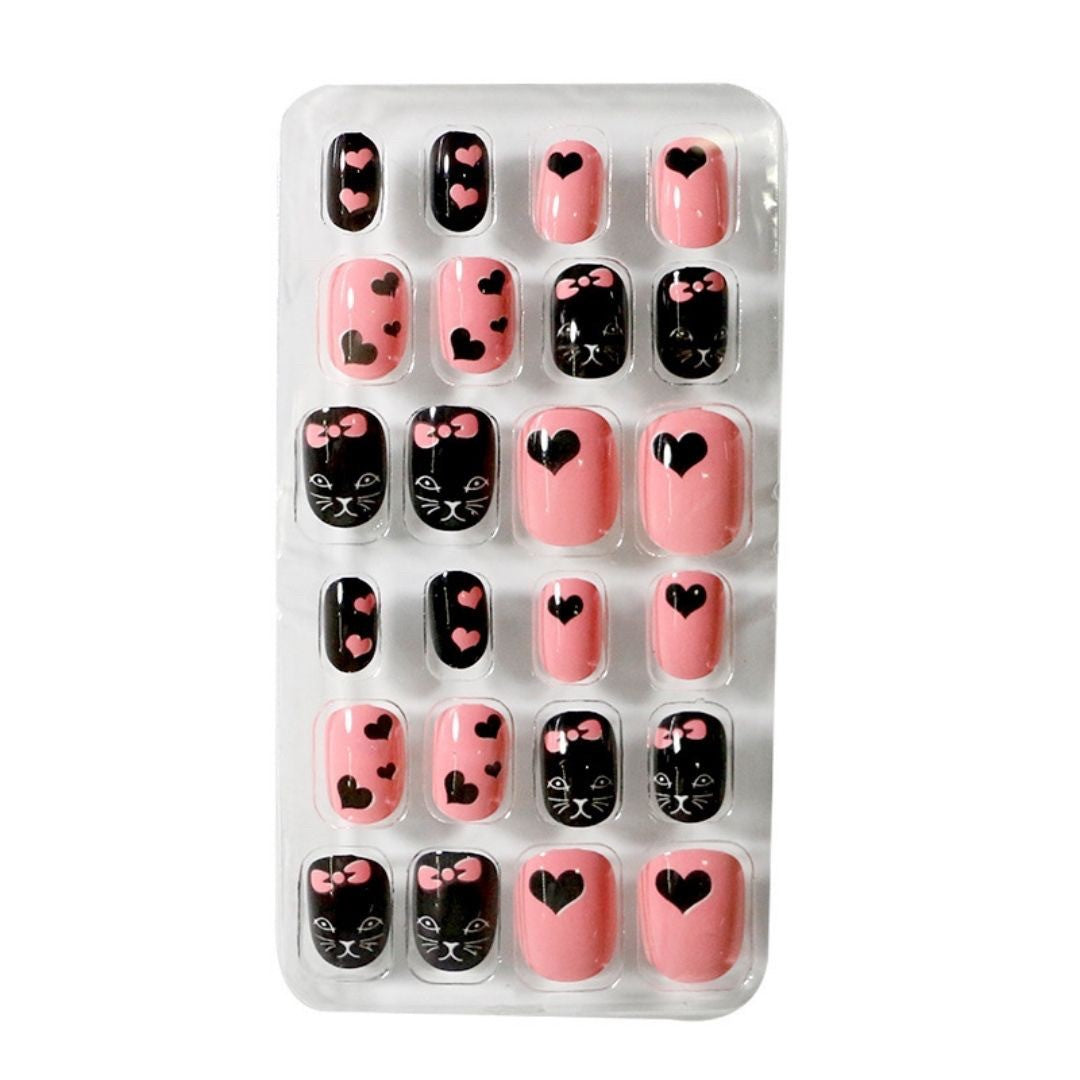 コスメティック | 子供用ネイルチップ 24個入り 猫＆フルーツデザイン