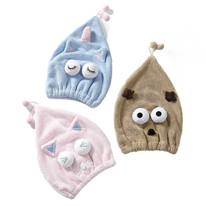 小物 その他 | 速乾ヘアタオル ネコ＆トナカイデザイン 髪を優しく包むボタン付き