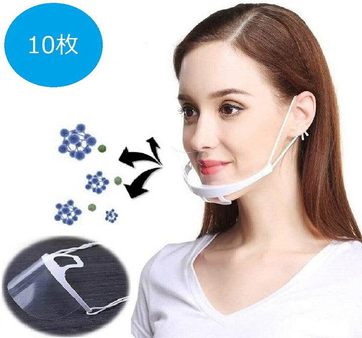 マスク | 透明クリアマスク 10枚セット 軽量PC素材 for 飲食店・医療用