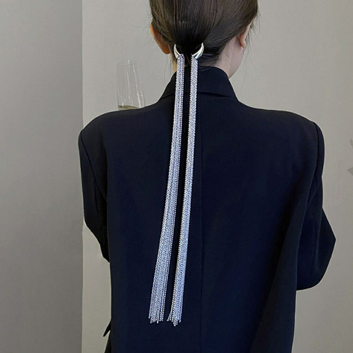 ヘアアクセサリー | シルバーロングチェーン髪留め：エスニック＆シンプルデザイン