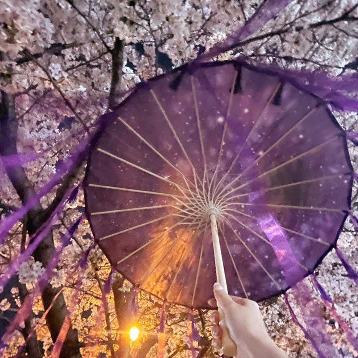 コスプレ小物 | 紫の和風UVカット日傘 - レディース向けクラシックデザイン