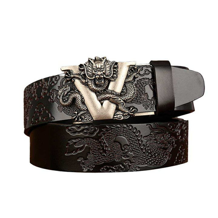 ベルト | ドラゴンデザイン スライド式メンズ革ベルト（無段階調整・選べるサイズ）
