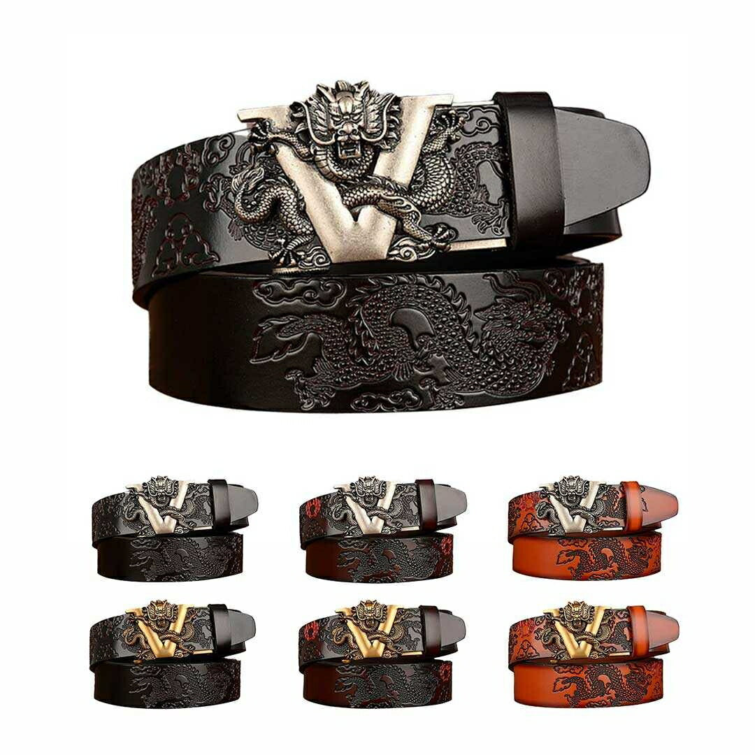 ベルト | ドラゴンデザイン スライド式メンズ革ベルト（無段階調整・選べるサイズ）