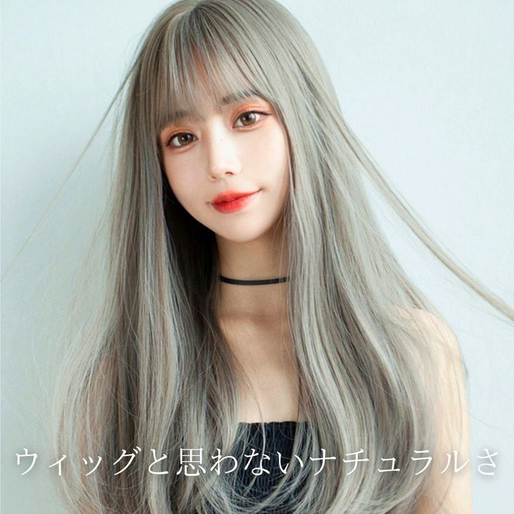 コスプレ小物 | シルバーアッシュロングウィッグ 自然なサラツヤ感 ナチュラル小顔効果