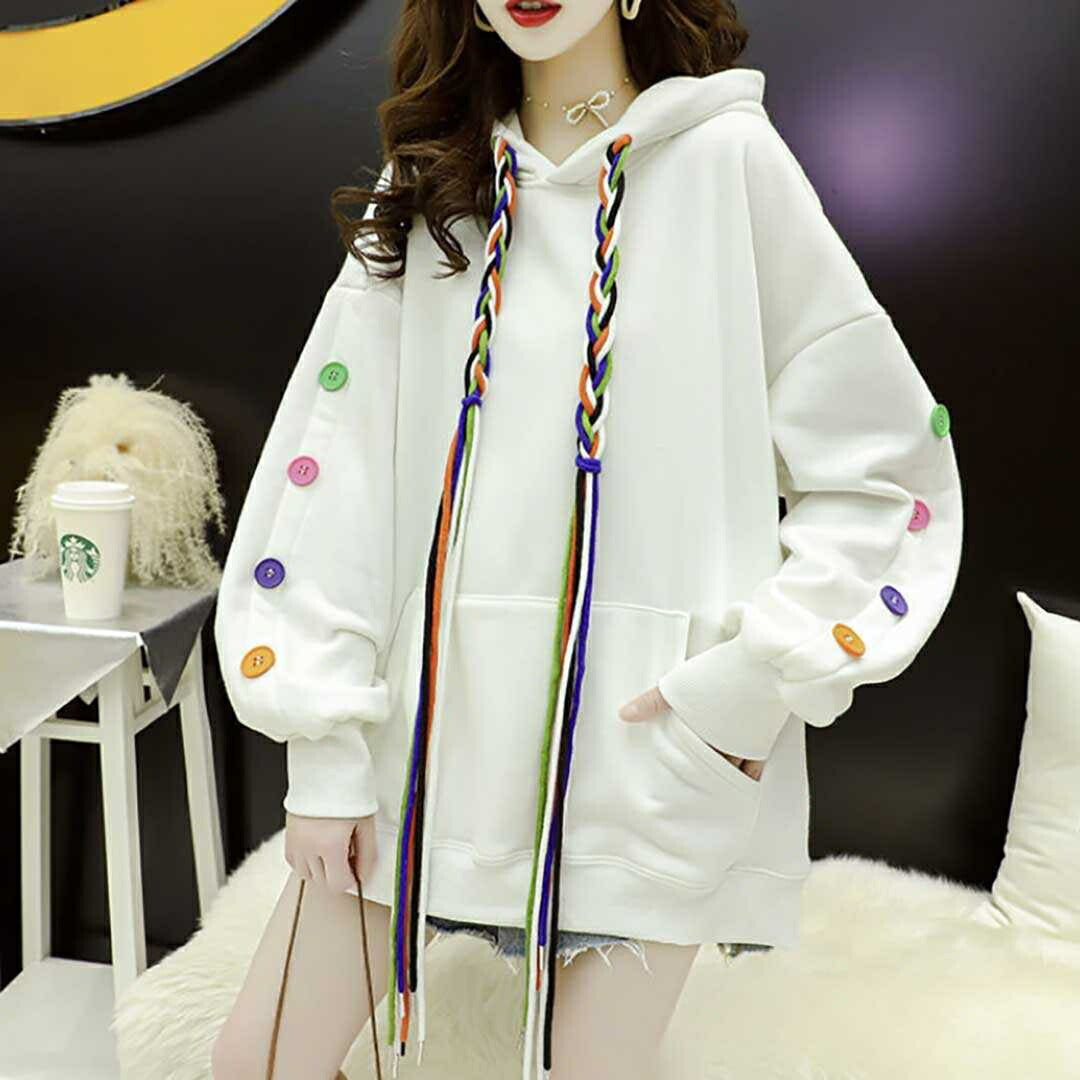 パーカー 女性 | カラフルフード紐のボリュームパーカー ユニセックス