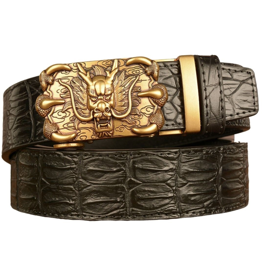 ベルト | ドラゴンデザイン スライド式合金バックル メンズベルト（ゴールド/シルバー、110cm）