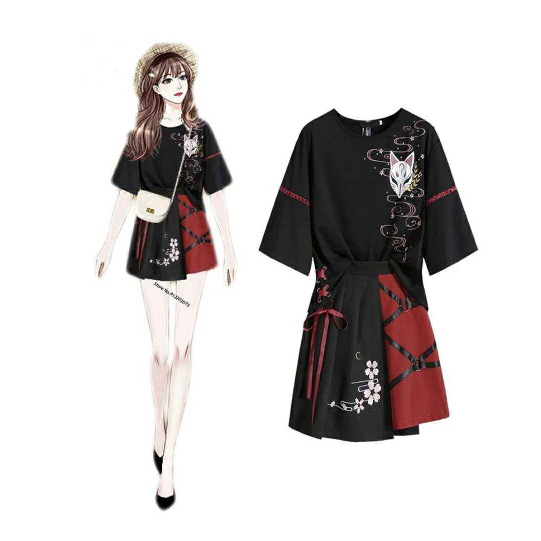 はっぴ 和服 | 桜狐和装セット レディース 半袖トップス＆スカート