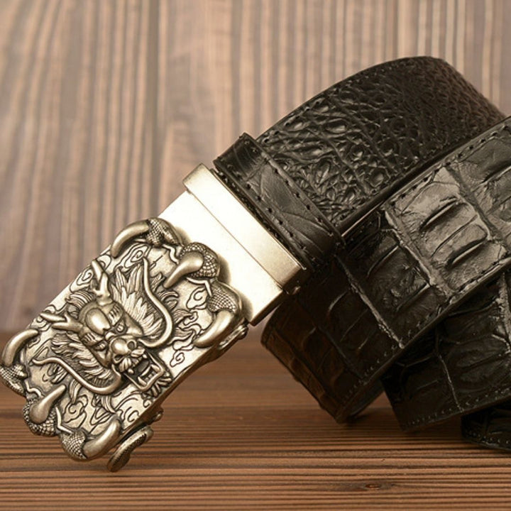 ベルト | ドラゴンデザイン スライド式合金バックル メンズベルト（ゴールド/シルバー、110cm）