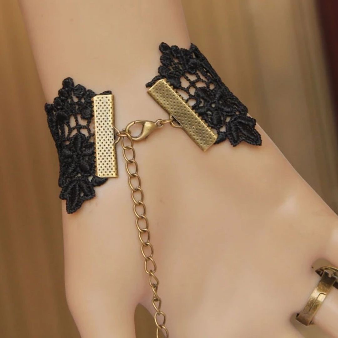 ブレスレット | 黒薔薇レースブレスレット - シンプルアンティーク風