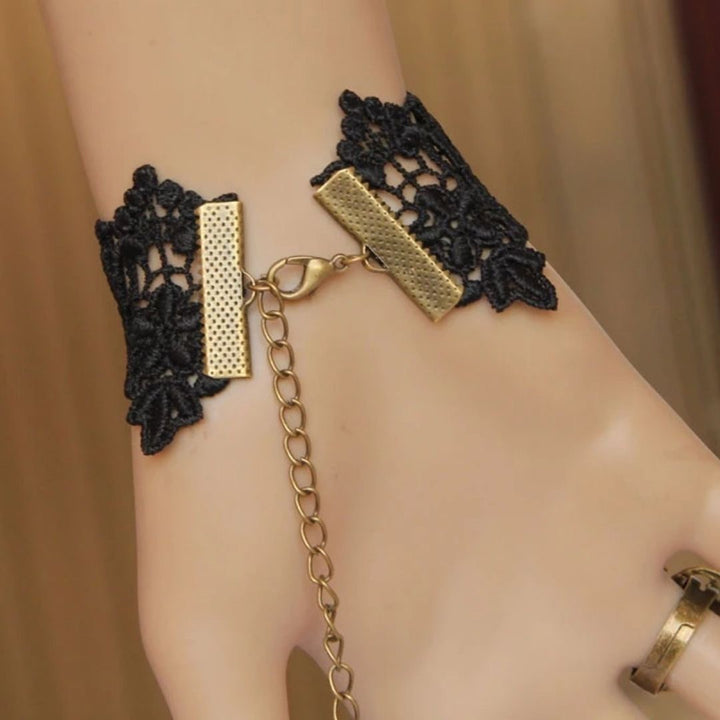 ブレスレット | 黒薔薇レースブレスレット - シンプルアンティーク風