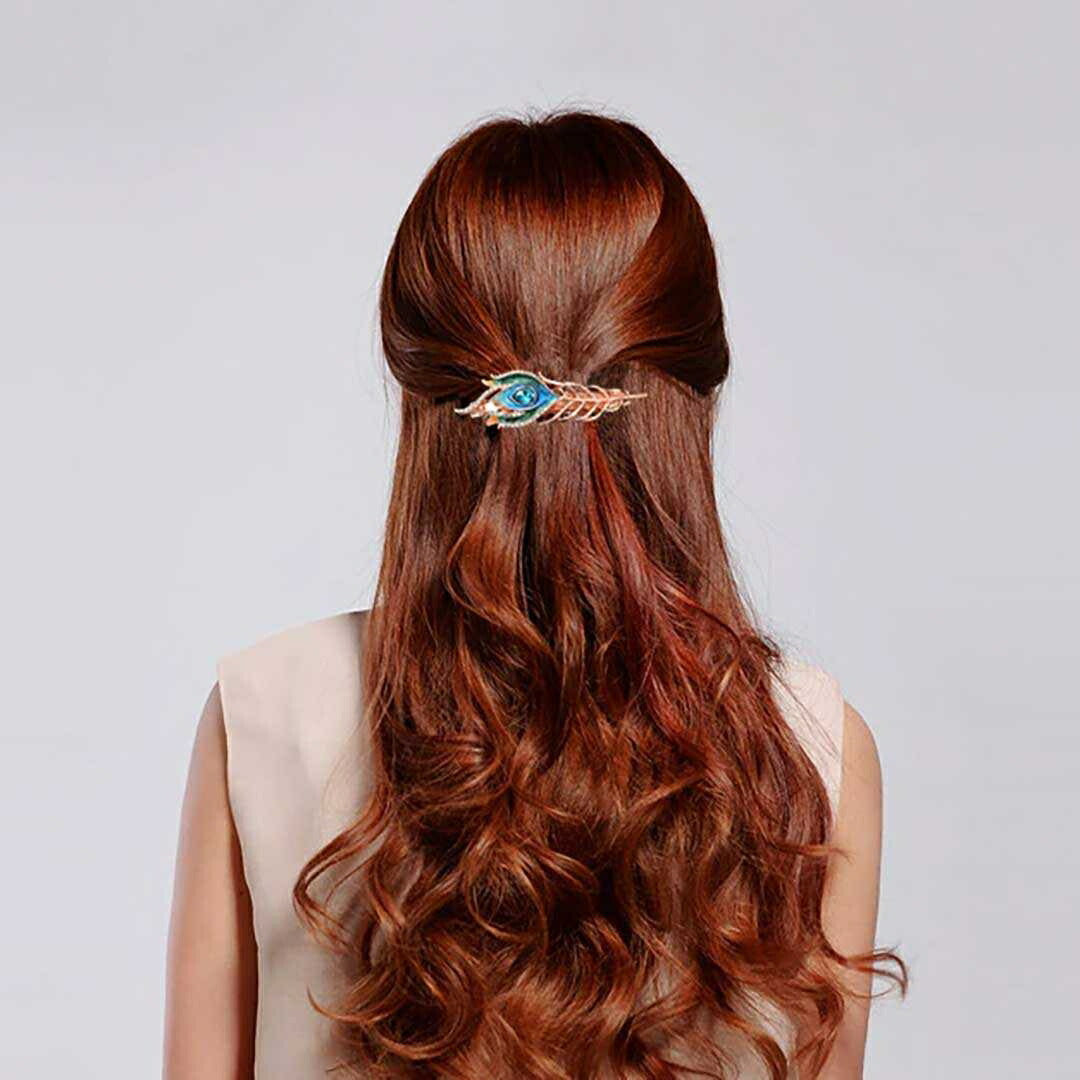 ヘアアクセサリー | 孔雀羽根とブルージルコニアのヘアアクセサリー