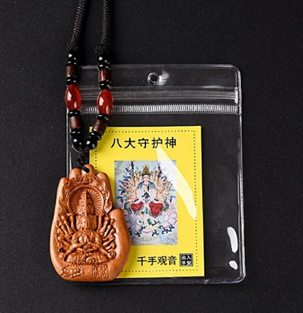 金運 開運 グッズ | 木彫り観音像ネックレス - 縁起物・開運祈願アクセサリー