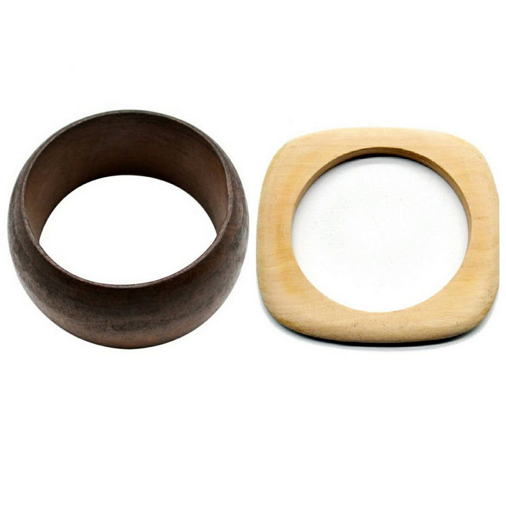 ブレスレット | 北欧風ナチュラルウッドバングル＆スクエアリングセット