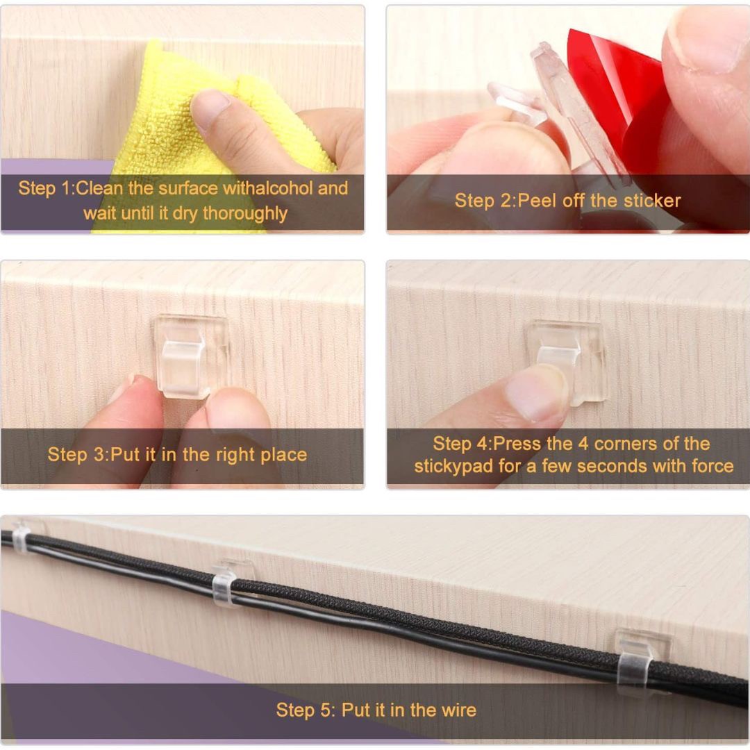 インテリア雑貨 その他 | レッド＆クリアコードクリップ10個セット - ケーブル固定用粘着シート付