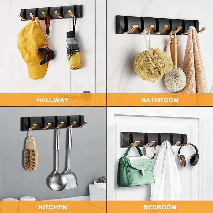 インテリア雑貨 その他 | ブラックゴールド 5連折りたたみウォールフック - キッチン・バスルーム用