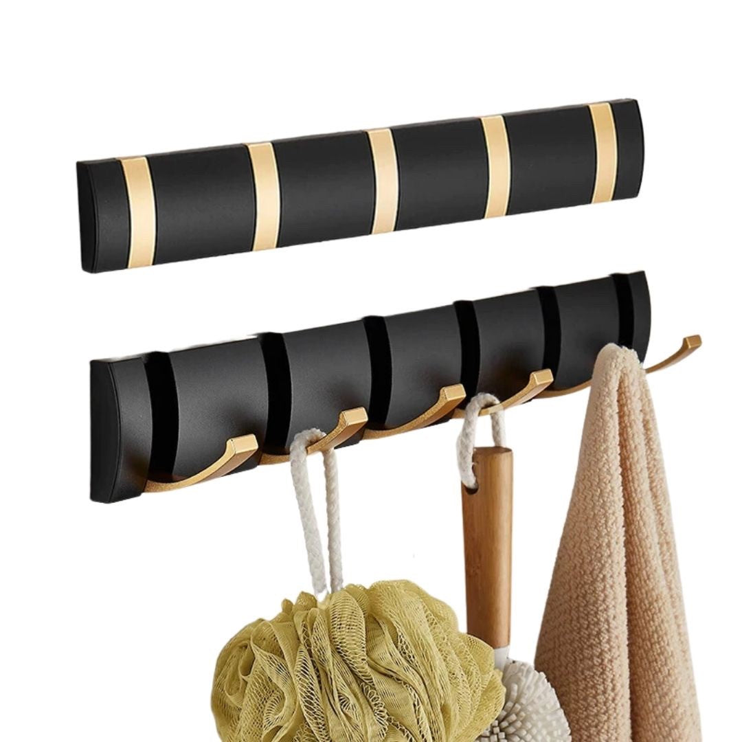 インテリア雑貨 その他 | ブラックゴールド 5連折りたたみウォールフック - キッチン・バスルーム用