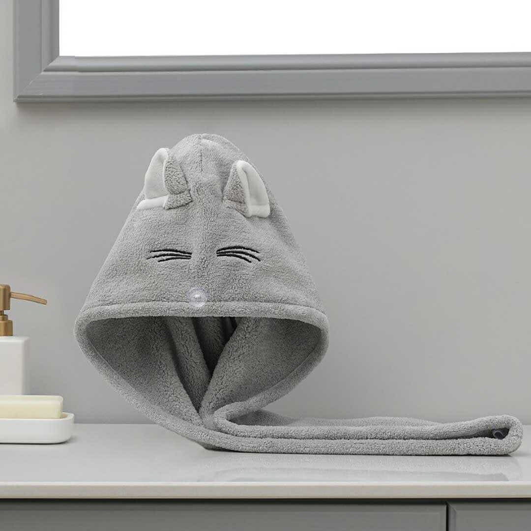小物 その他 | 速乾ヘアタオル「猫デザイン」- ボタン付きで固定、髪のダメージ軽減
