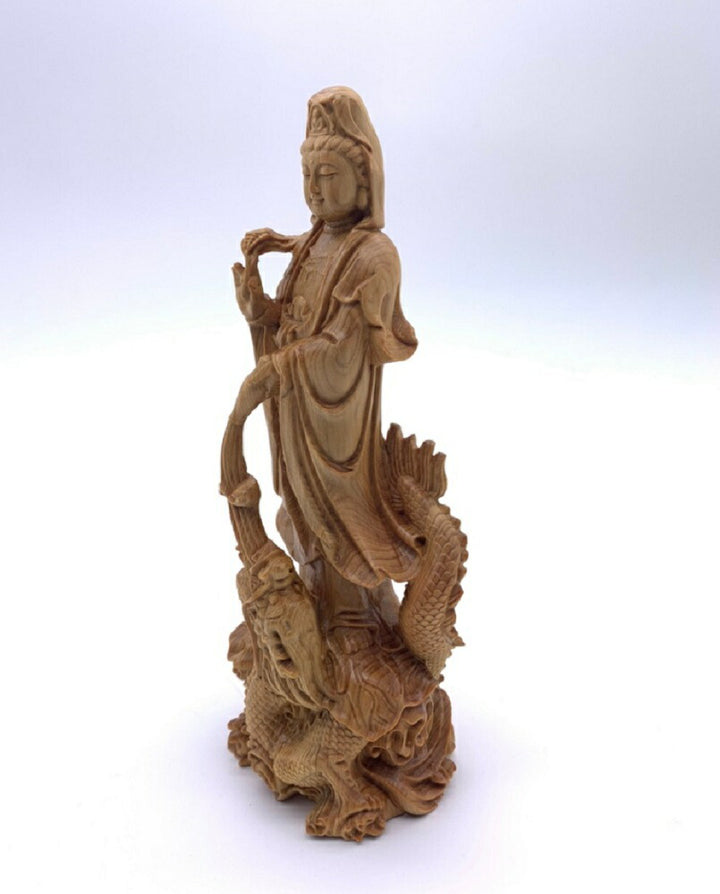 風水 インテリア | ツゲ木彫り観音像 置物 - 風水金運向上、開店祝いに
