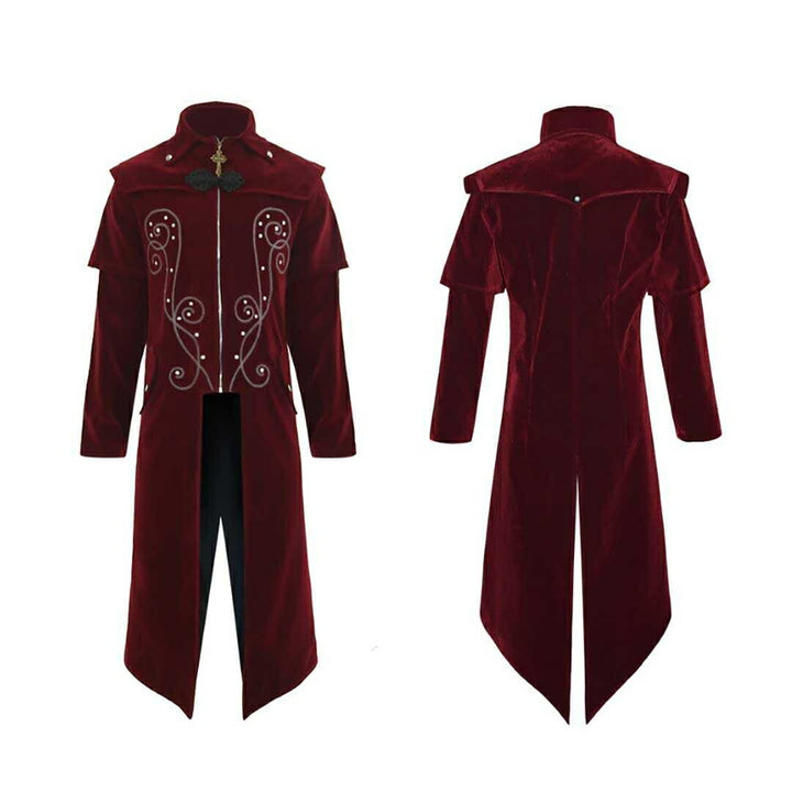 男性ファッション その他 | ヴィンテージ風 ドラキュラコスプレ衣装 - ワインレッドベロアマント
